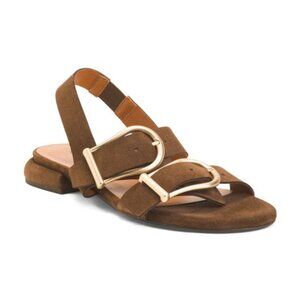 ANGEL ALARCON Made In Spain Leather Double Buckle Flat Sandals